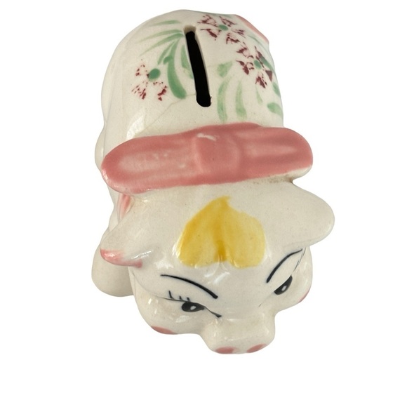 VTG Kitch Hand Painted Ceramic Piggy Coin Bank Floral Japan Mid Century Modern - Picture 4 of 15
